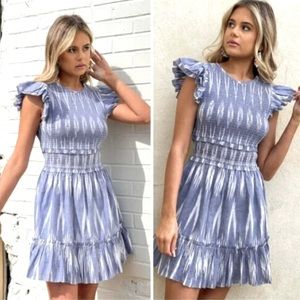 SAYLOR Ruffled Blue and White Mini Dress